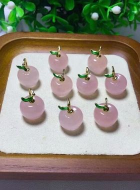 天然玉石金丝玉水晶diy饰品配饰简约DIY小苹果项链吊坠ins风-温柔