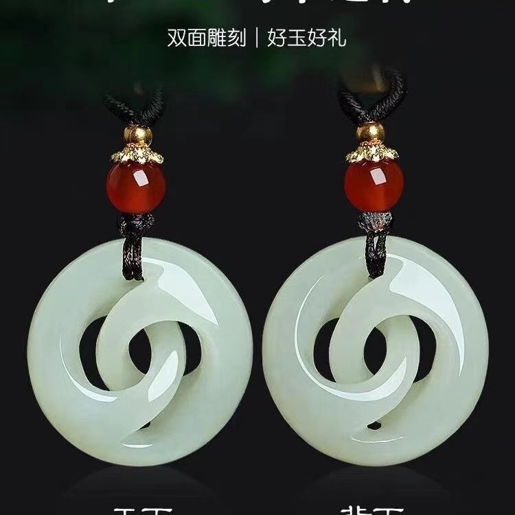 精雕和田色玉时来运转吊坠女款平安扣挂件女士时尚毛衣链项链项坠,淘宝优惠券,粉丝福利购,淘宝优惠卷
