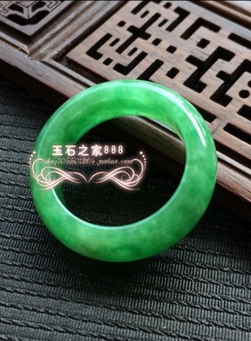 翡翠色圆圈戒指冰种阳绿飘花男女尾戒指扳指指环尾戒男女款百搭