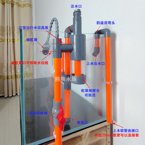 虹吸改底滤鱼缸免打孔虹吸壶过滤管件停电停吸来电复吸上水防溢流 - 图1