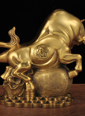 铜牛冲天摆件招财生肖客厅