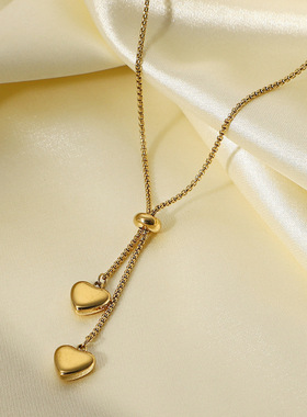 轻奢金色爱心吊坠项链女流苏锁骨链气质百搭