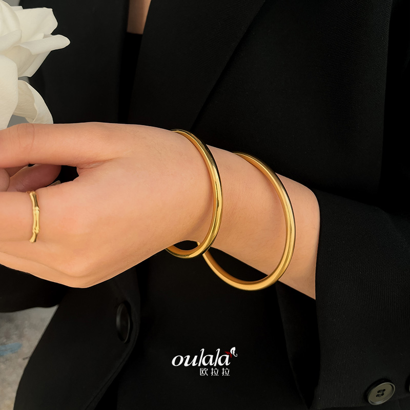 古法实心金黄色沙金不掉色简约手镯 欧拉拉手镯