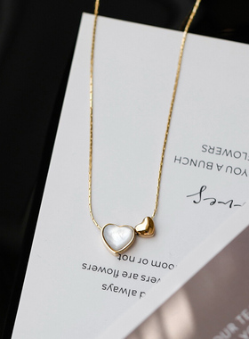 心心相连贝壳小众轻奢爱心项链女钛钢不掉色锁骨链颈链时尚气质
