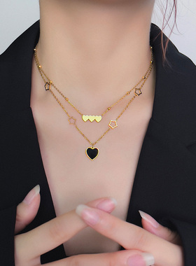 钛钢双层爱心五角星组合元素项链