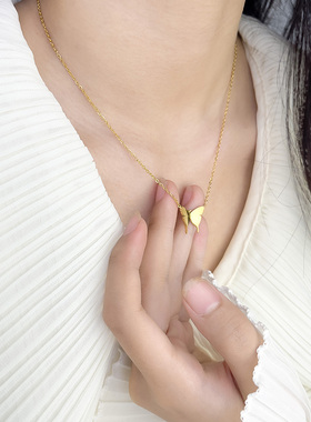 立体蝴蝶钛钢项链女新款