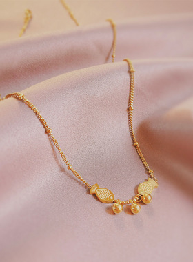 2025年新款闺蜜项链女锁骨链钛钢小众设计感双鱼圆珠吊坠饰品颈链