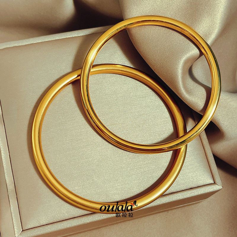 古法实心金黄色沙金不掉色简约手镯 欧拉拉手镯