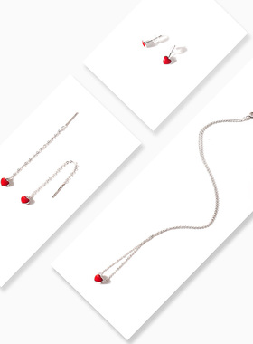 红色爱心清新少女s925银短项链