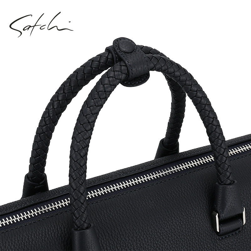 沙驰真皮新款简约头层办公男公文包 satchi沙驰男士包袋