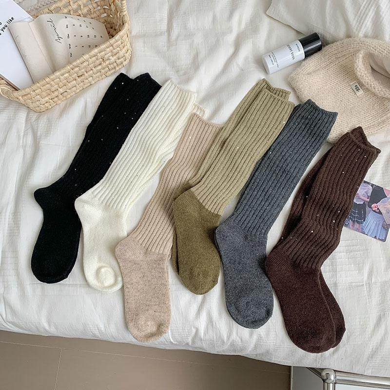 棉羊毛秋冬中长袜子韩版小腿袜女堆堆袜亮片潮袜纯色百搭及膝女袜,淘宝优惠券,粉丝福利购,淘宝优惠卷