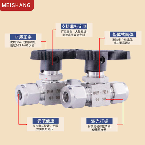 304/316不锈钢卡套球阀仿美直通面板式铜管仪表气源开关阀门手柄 - 图3