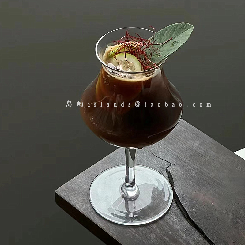 新中式反口郁金香玻璃杯高脚闻香杯ins特调鸡尾酒杯苏打气泡水杯 - 图1