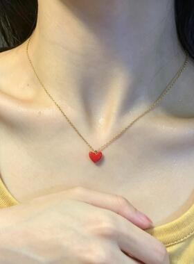 一眼沦陷！迷你小红心钛钢项链不掉色温柔少女简约高级感颈链日本