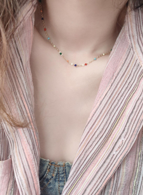 多巴胺石头串珠项链轻奢