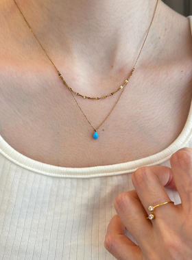 闪光蓝色水滴双层项链