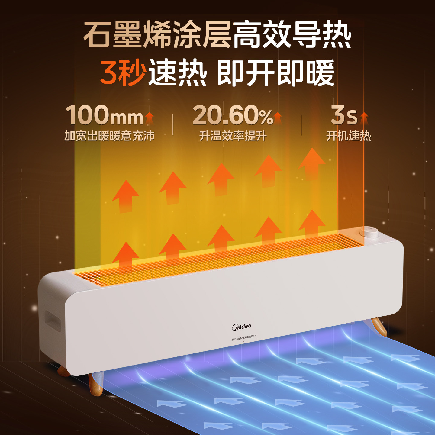 美的石墨烯踢脚线取暖器家用电暖气节能浴室办公室烤火炉暖风机