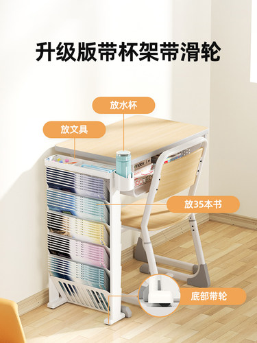儿童书架课桌边置物架学生书本收纳架教室课桌挂书袋书籍整理箱柜 - 图0
