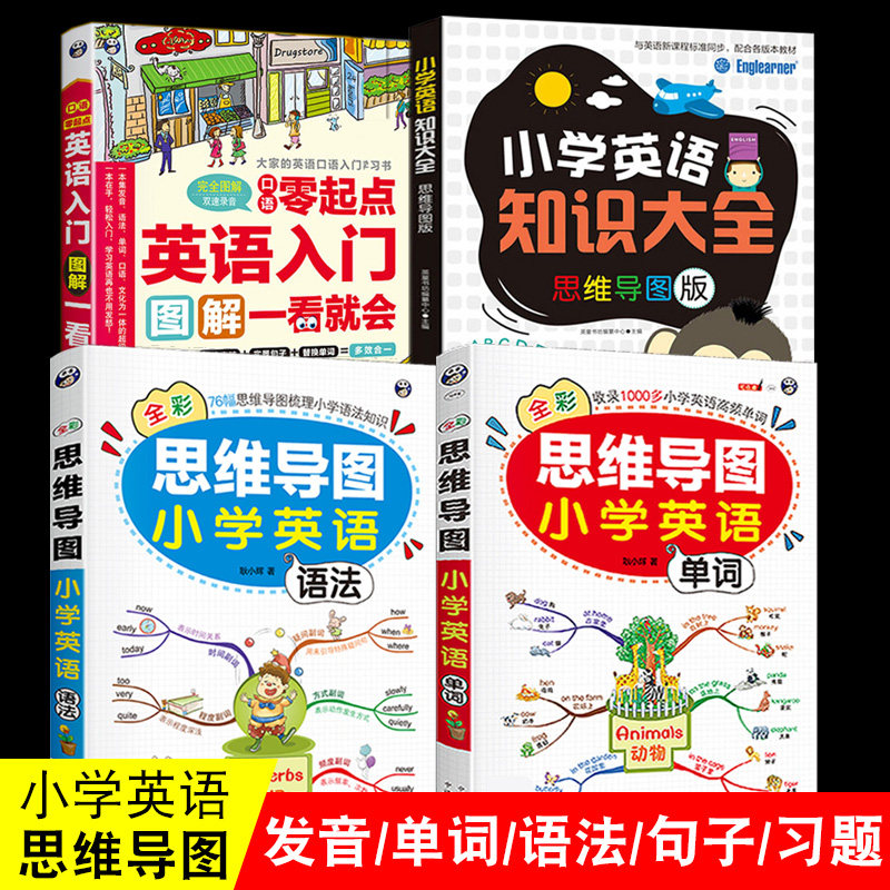 全彩思维导图小学英语单词语法大全英语入门学习神器自学30天学会语法零基础英语学习书籍零起点初高中成人小学生英语初学者基础书