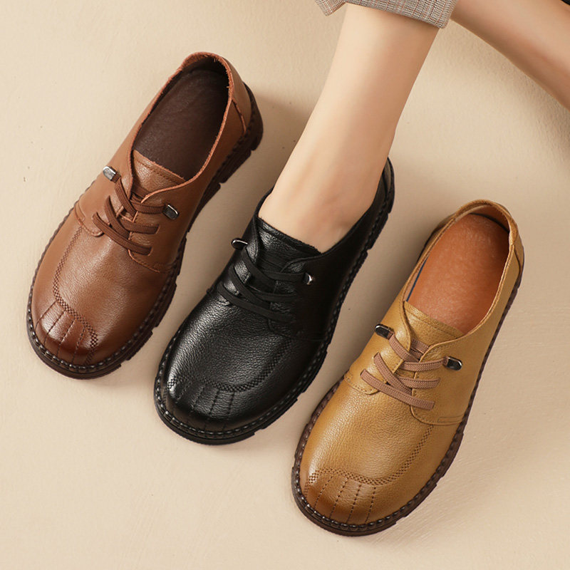 中年女式真皮鞋复古全牛皮单鞋休闲平底女鞋春季中老年软底妈妈鞋,淘宝优惠券,粉丝福利购,淘宝优惠卷