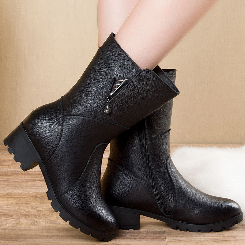41中年妈妈真皮二棉中筒靴中跟软牛皮靴中老年人半跟43大码女鞋42,淘宝优惠券,粉丝福利购,淘宝优惠卷