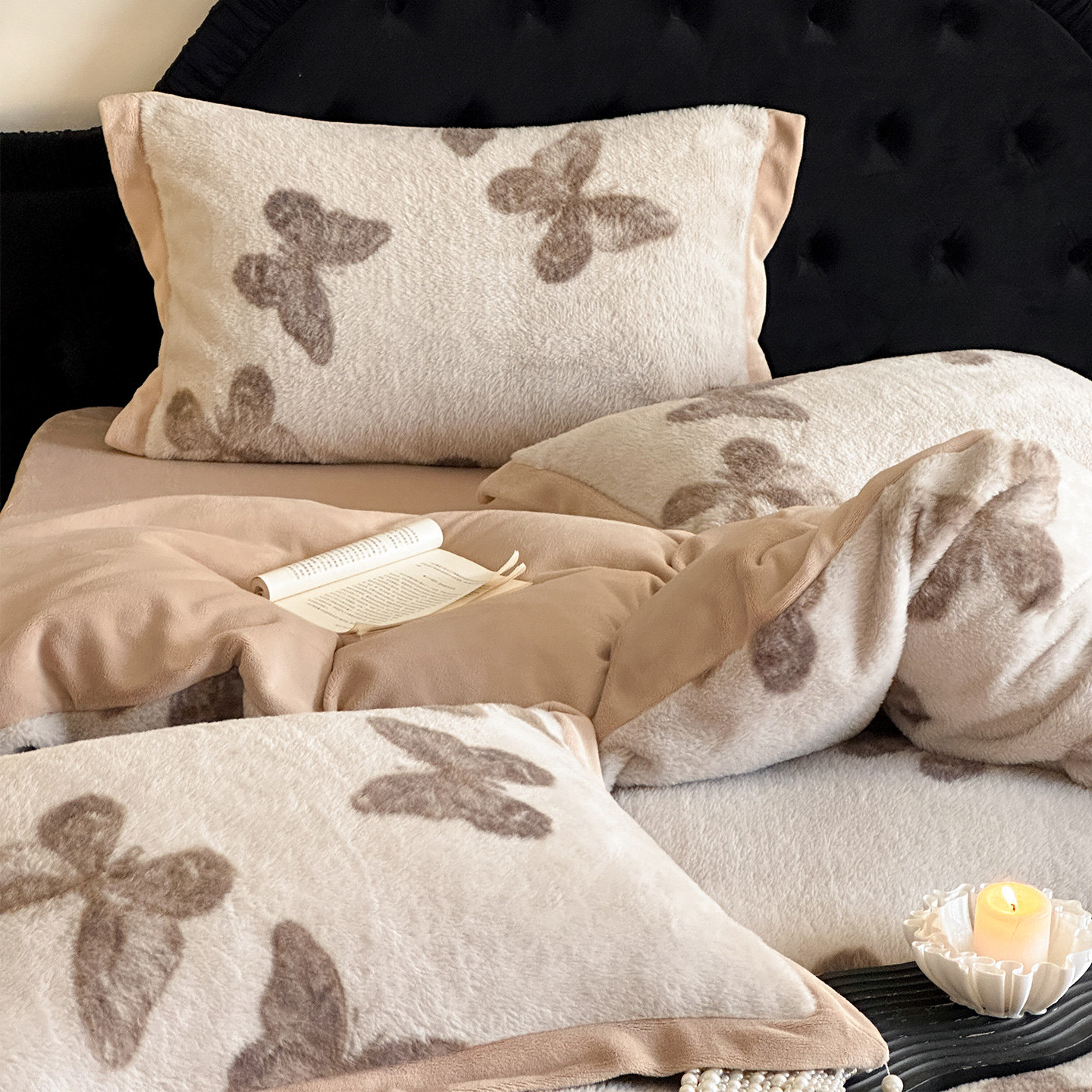 LANSWAY兔毛绒蝴蝶印花牛奶绒四件套冬天加厚保暖被套床单1.8床品,淘宝优惠券,粉丝福利购,淘宝优惠卷