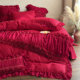 Spring and summer full cotton wedding four-piece set wash cotton French romantic three-dimensional rose wedding red quilt cover bed sheet bed skirt