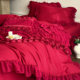 Spring and summer full cotton wedding four-piece set wash cotton French romantic three-dimensional rose wedding red quilt cover bed sheet bed skirt