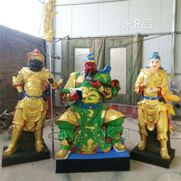 彩绘关羽周仓关平雕塑关公和护法大型雕像寺庙神庙玻璃钢佛像定制 - 图0