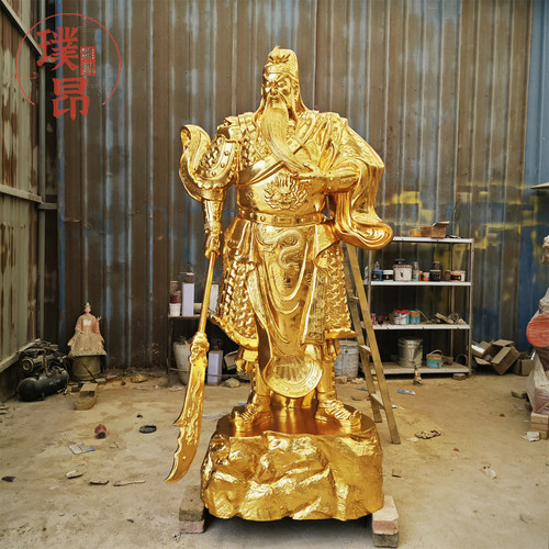金色关羽玻璃钢雕塑寺庙工程铸铜神像大型关公贴金箔塑像摆件雕像 - 图3