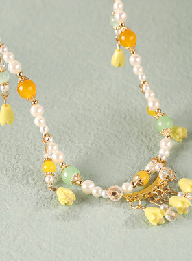 新中式古风仿珍珠璎珞璎珞短项链超仙少女玲花锁骨链复古汉服配饰