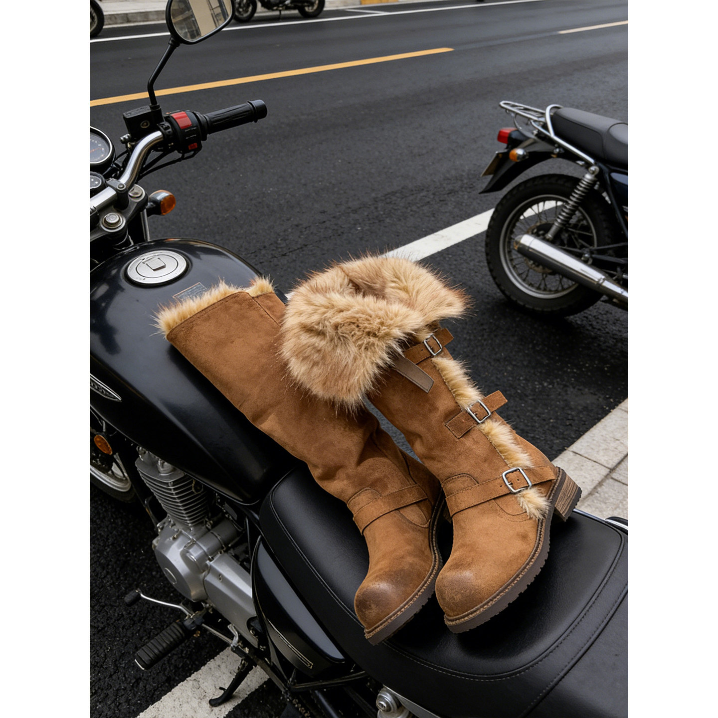 莫斯科式●长筒骑士靴女雪地靴2025新款冬季瘦瘦靴加绒马丁靴棉鞋 - 图1