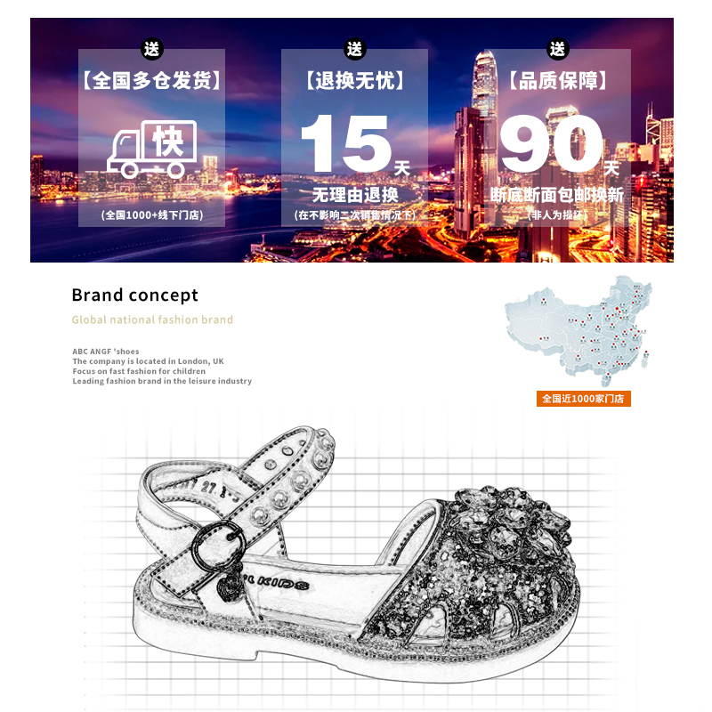 ABC ANGF女童公主鞋爱莎公主2024夏季新款水晶鞋儿童包头水钻凉鞋 - 图2