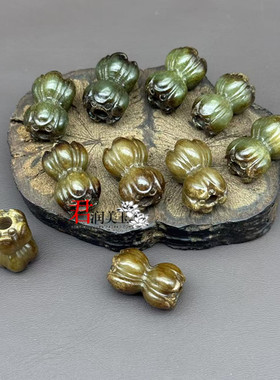 和田玉并蒂莲桶珠散珠仿战汉通孔