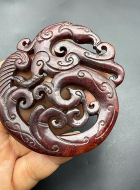 岫玉龙凤吊坠挂件仿古明清玉佩