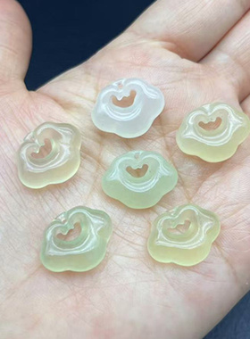 岫玉如意锁吊坠挂件双面雕刻祥云宝宝锁颈饰项坠玉佩DIY 手工饰品