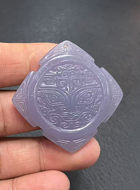 琉璃兽面吊坠挂件烟紫色四方神兽