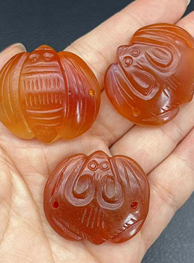 红玛瑙福在眼前吊坠挂件仿古雕刻蝙蝠帽正帽饰品玉佩玉坠古玩杂项