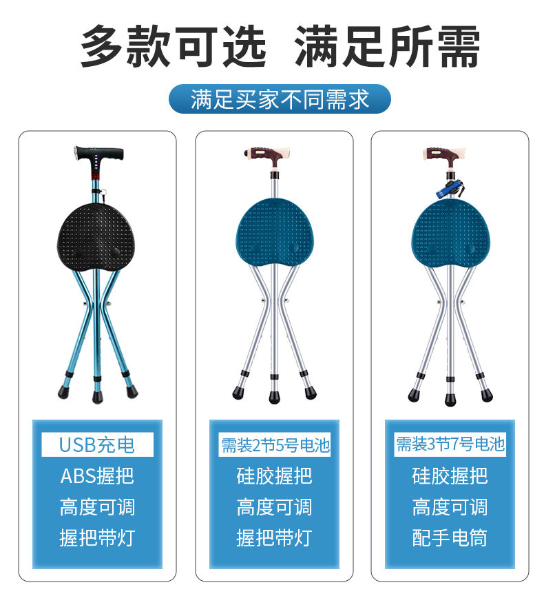 拐杖骨折年轻人医用老人防摔倒专用拐棍凳子折叠便携椅子两用手杖 - 图0