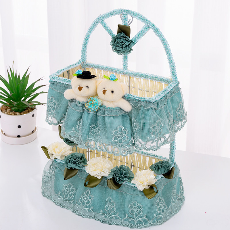 可爱情侣熊壁挂篮玄关收纳篮钥匙架布艺收纳篮遥控器篮蕾丝收纳篮,淘宝优惠券,粉丝福利购,淘宝优惠卷