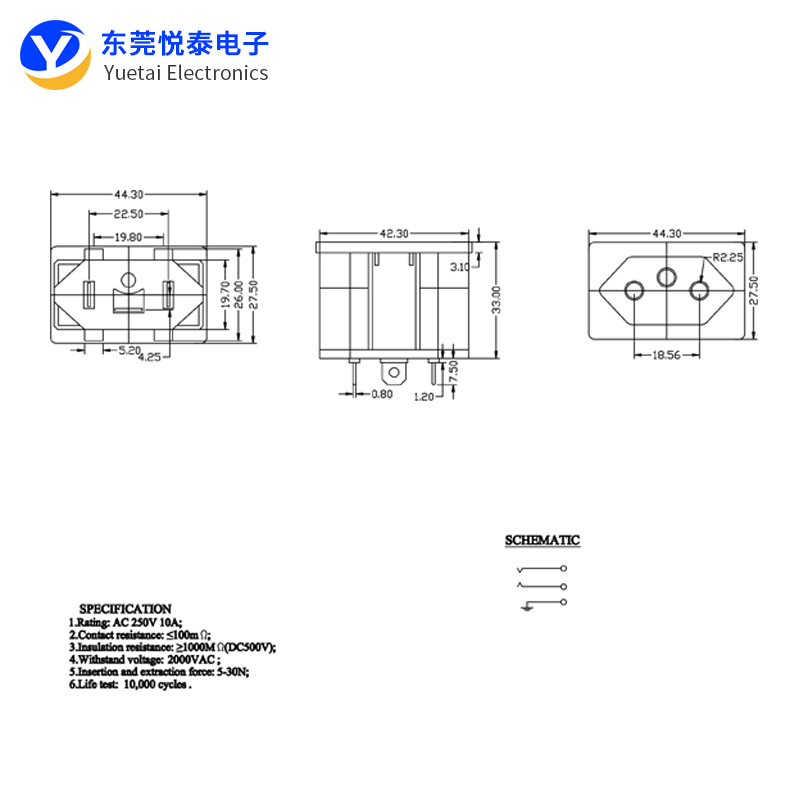 AC电源插座卡式嵌入式巴西插座充电座LZ-F-M8纯铜三孔C14巴西母座-图3