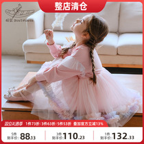 Boat rat little girl even dress dress foreign air new web yarn round collar child female baby princess skirt girl skirt fall