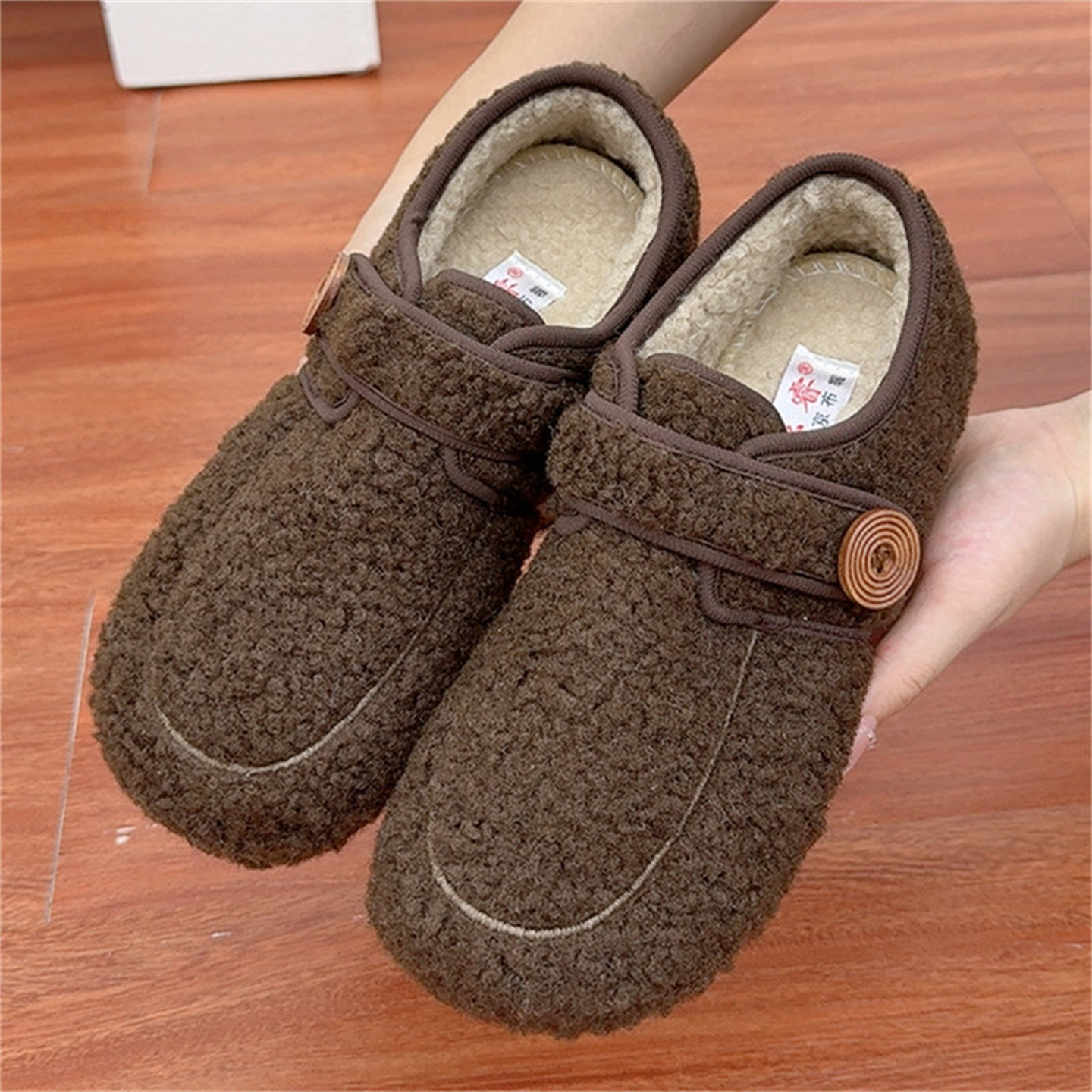 魔术贴毛毛鞋女加绒保暖女棉鞋冬季一脚蹬平底中年棉鞋老北京布鞋,淘宝优惠券,粉丝福利购,淘宝优惠卷