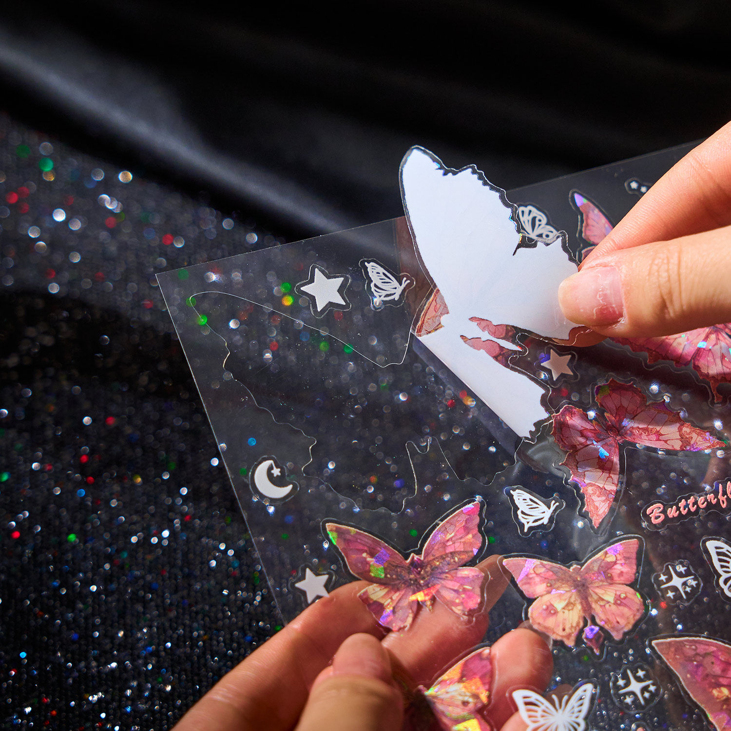 浪漫蝴蝶PET烫金镭射贝壳光贴纸本diy手帐装饰素材背景痛包材料,淘宝优惠券,粉丝福利购,淘宝优惠卷
