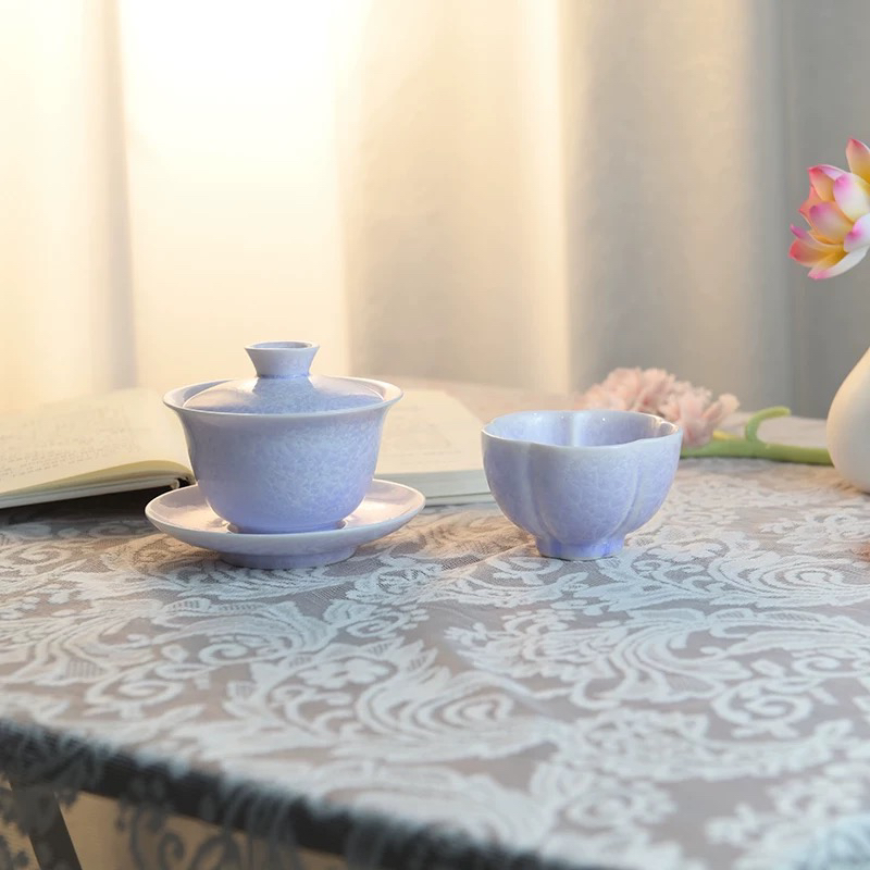 紫色窑变结晶釉三才盖碗茶杯陶瓷泡茶器女士高端泡茶杯功夫茶具 - 图1