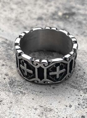钛钢十字架潮人男士单身嘻哈戒指