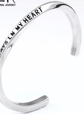 欧美时尚字母钛钢手镯 男女个性开口C型潮流手环复古风不掉色简约