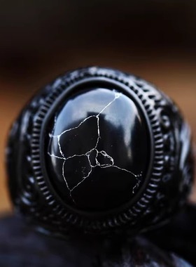 朋克风男士黑松石欧美钛钢戒指