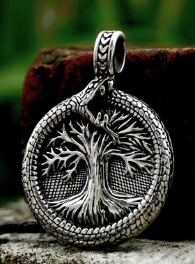 欧美潮牌加厚衔尾蛇吊坠饰品北欧维京生命树钛钢项坠饰不掉色挂件