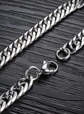 潮人古巴链朋克嘻哈磨边钛钢男项链时尚创意马鞭链男士抖音网红链